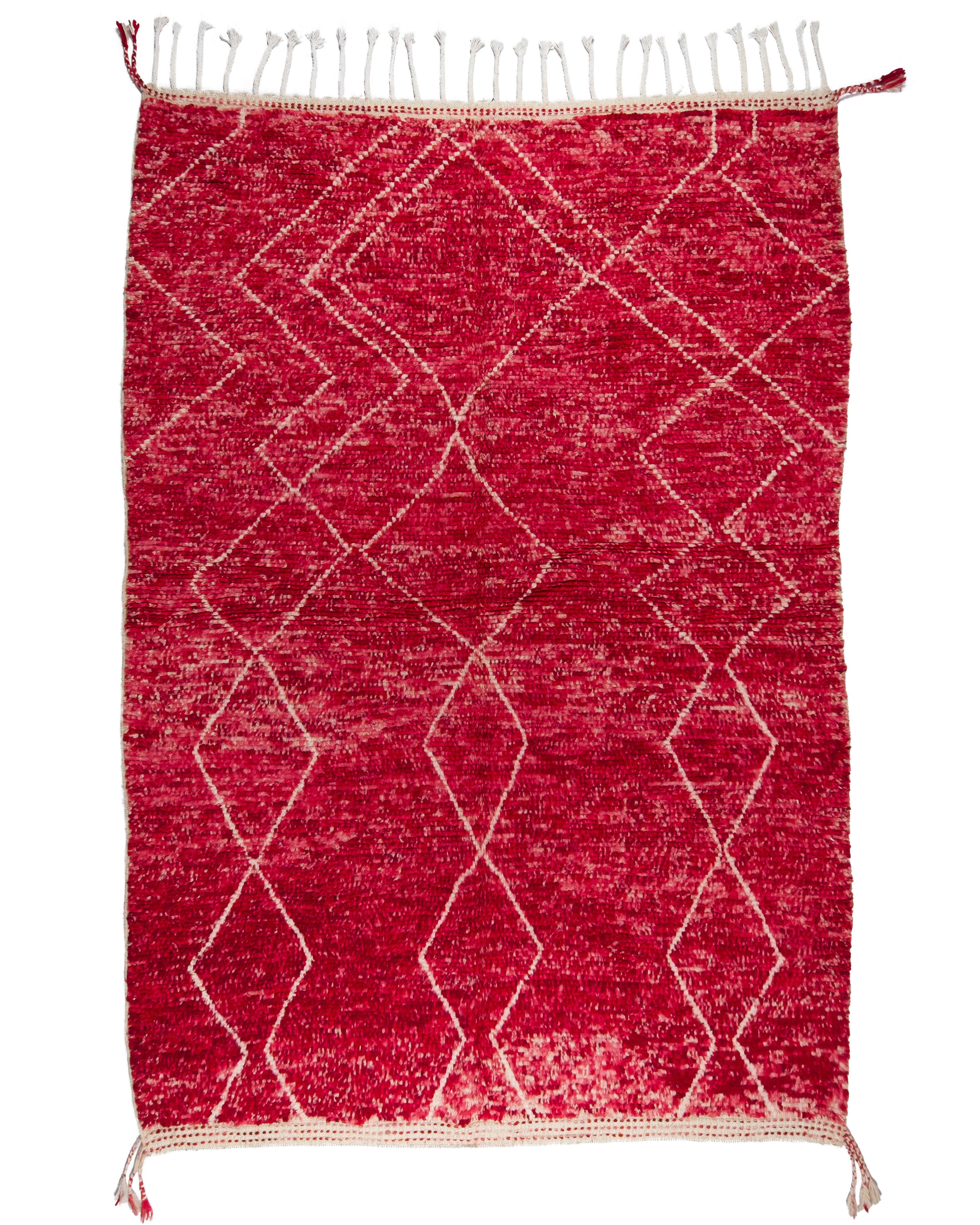 Red Moroccan Rug | Handmade Wool Diamond Rug  | 6.10 X 9.9 ft