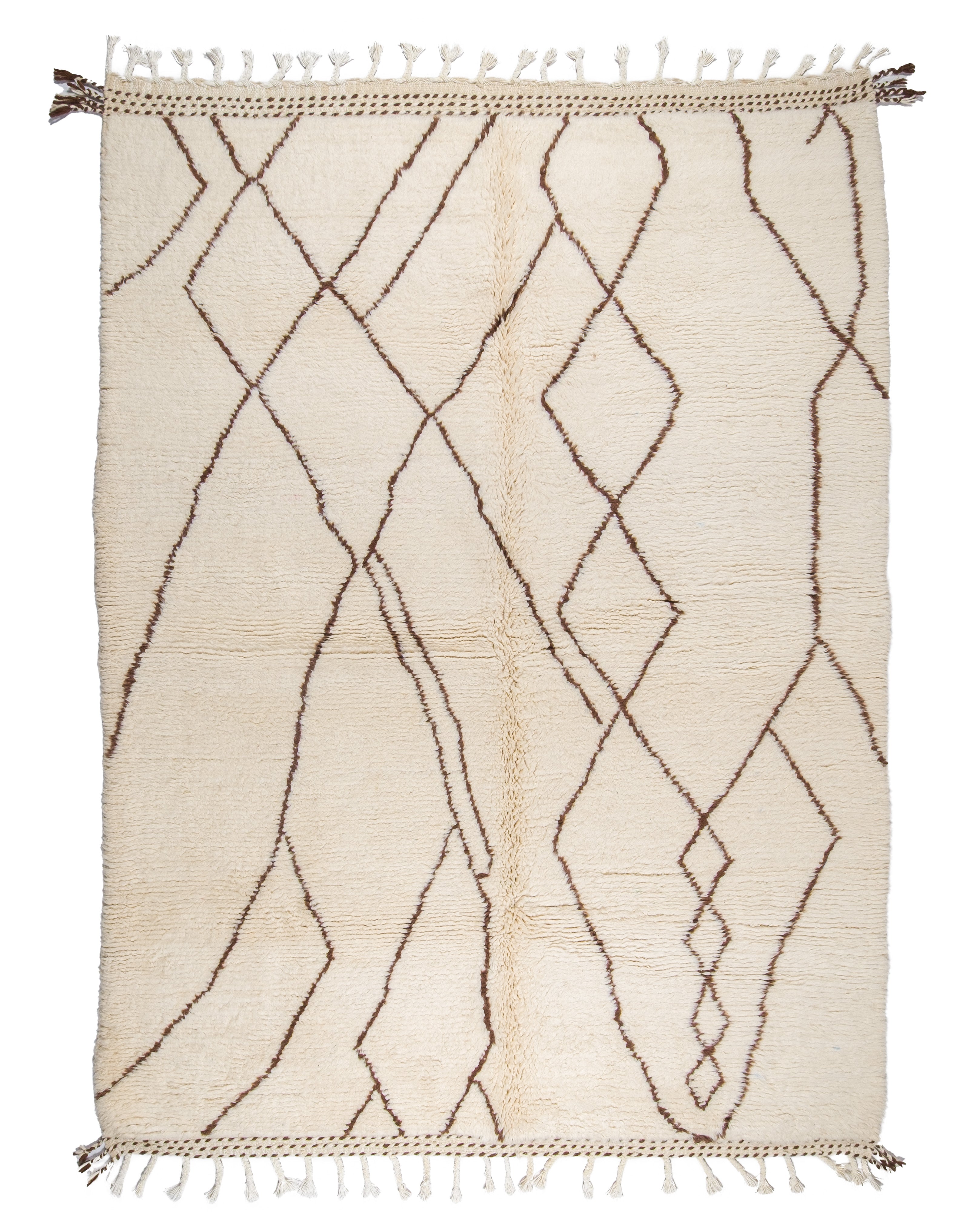 Ivory Moroccan Rug | Handmade Brown Geometric Wool Rug  |  6.11 X 9.5 ft