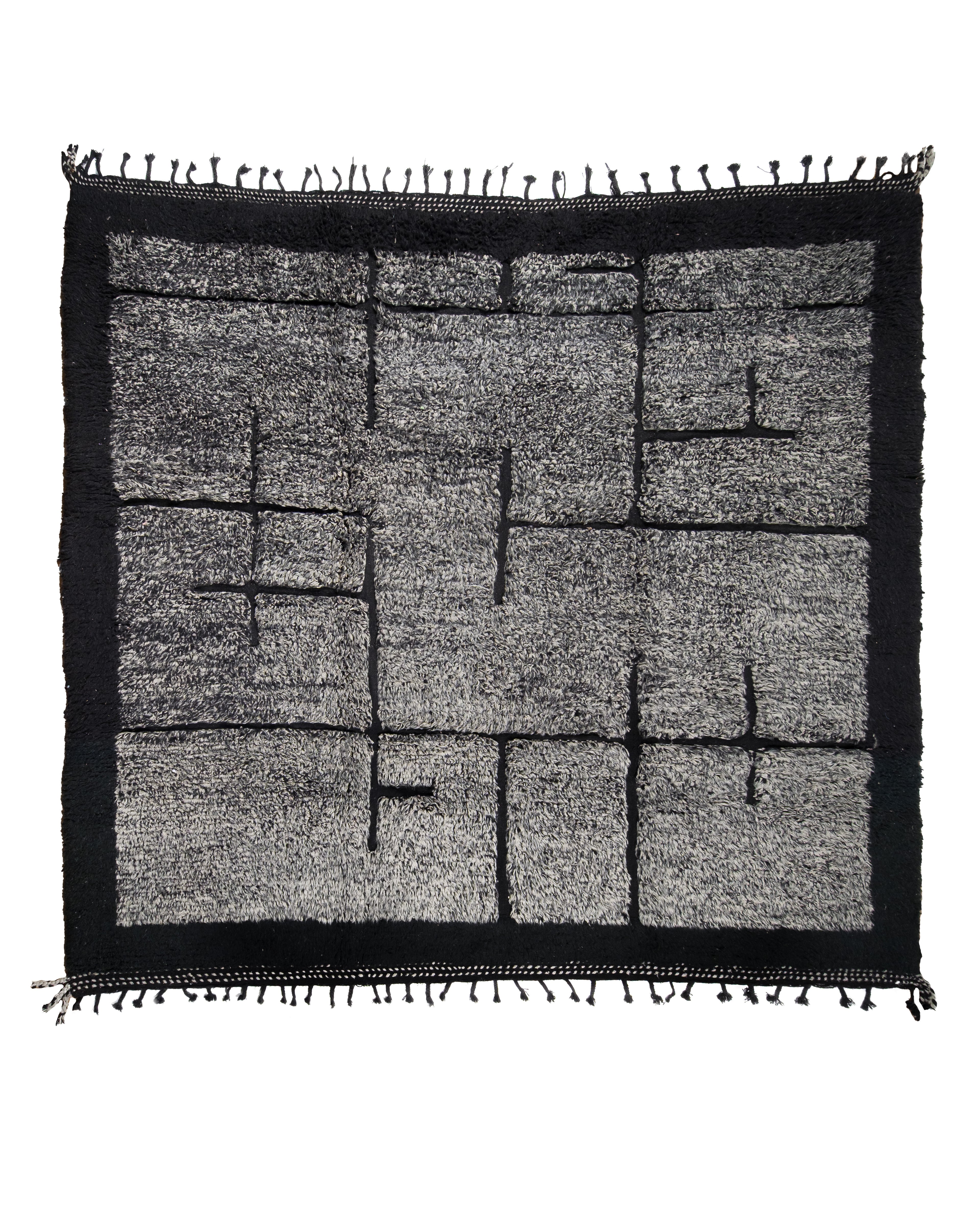 Black & Grey Moroccan Rug | Handmade Geometric Wool Rug | 11.2 X 10.7 ft