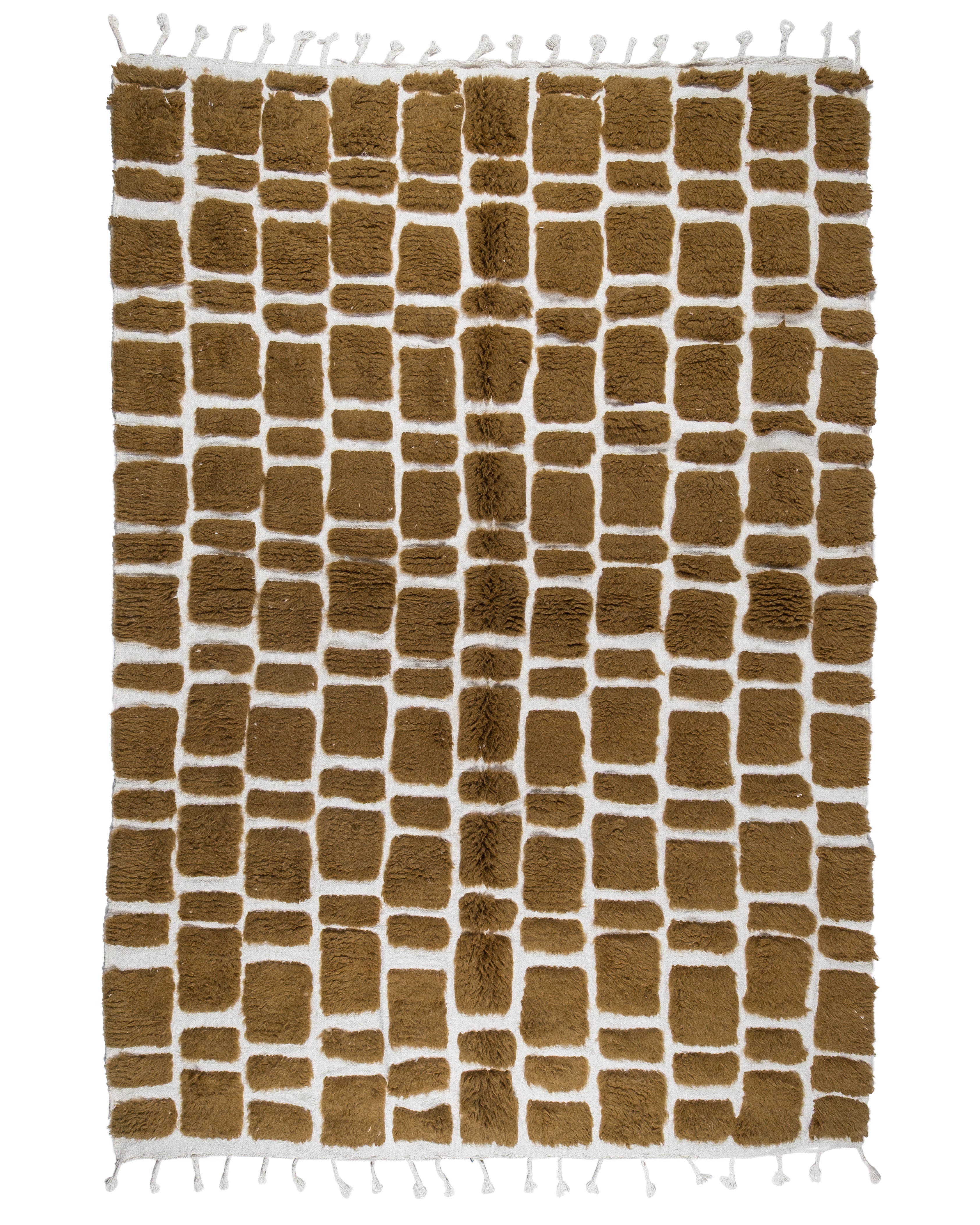 Moroccan khaki Brown Wool Rug | 6.9 X 9.9 ft