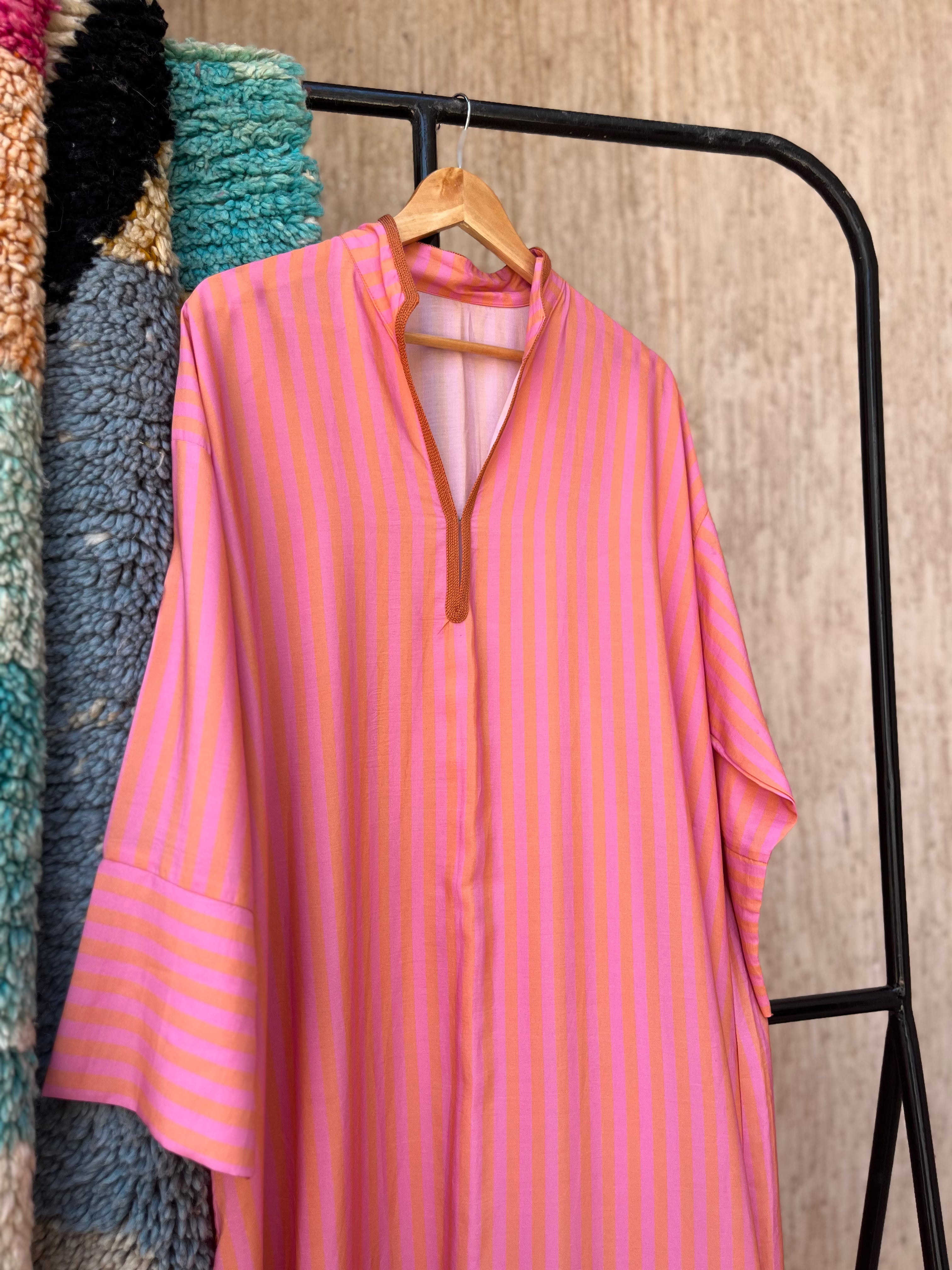 Pink & Coral Striped Moroccan Kmiss | One Size