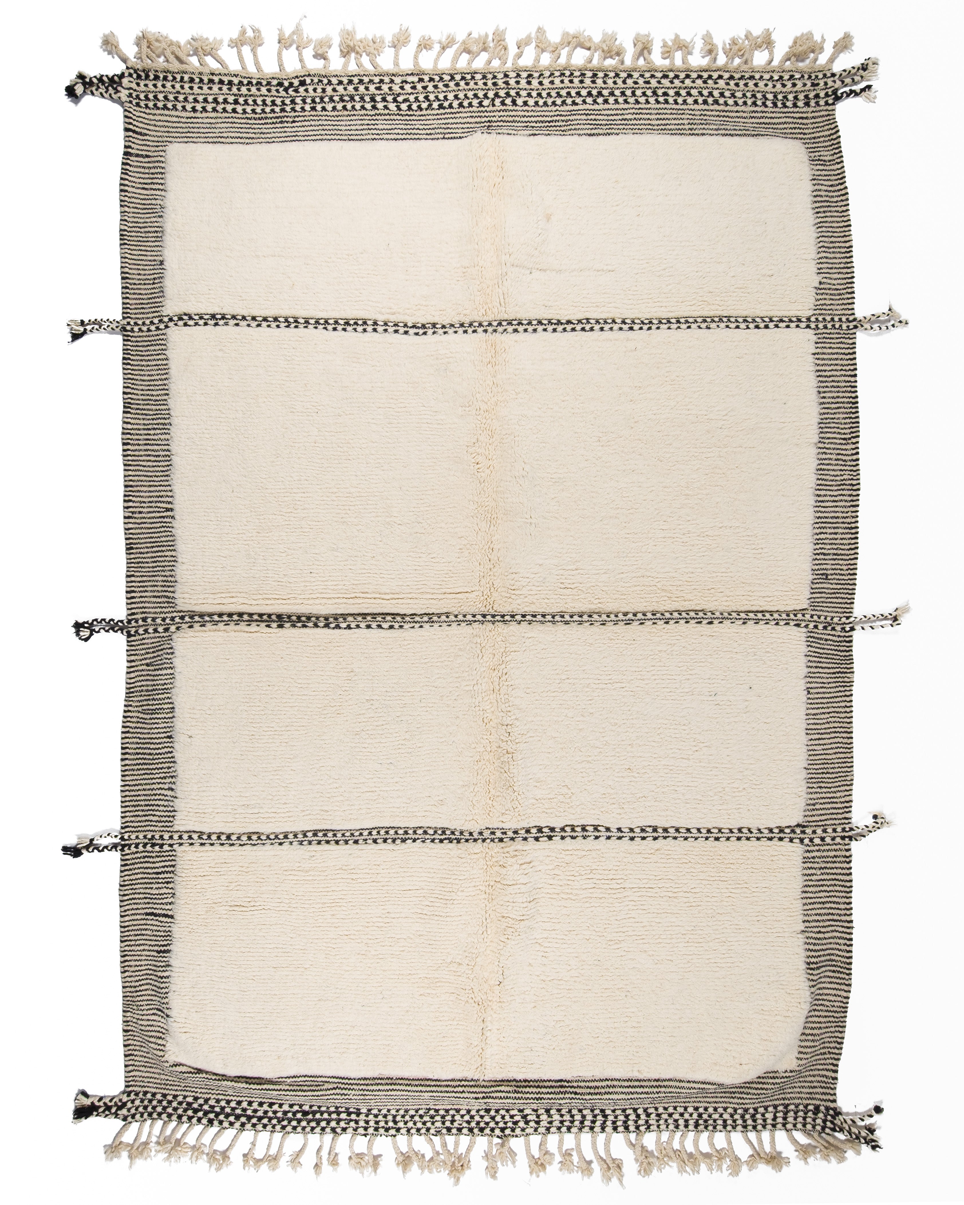 Minimalist Moroccan Rug | Handmade Ivory & Black Wool Rug | 6.9 X 9.11
